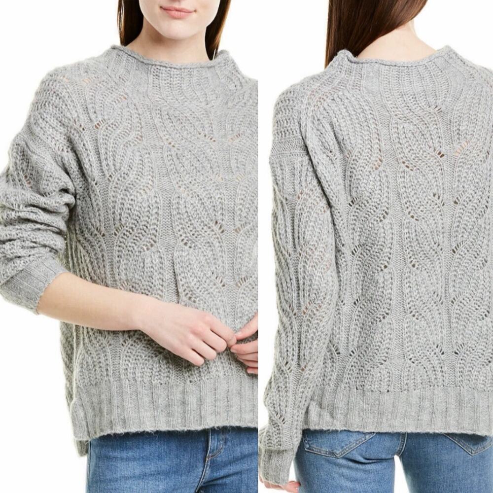 J.Crew Women's Grey Alpaca blend Pointelle Cable Knit Sweater sz xs oversized